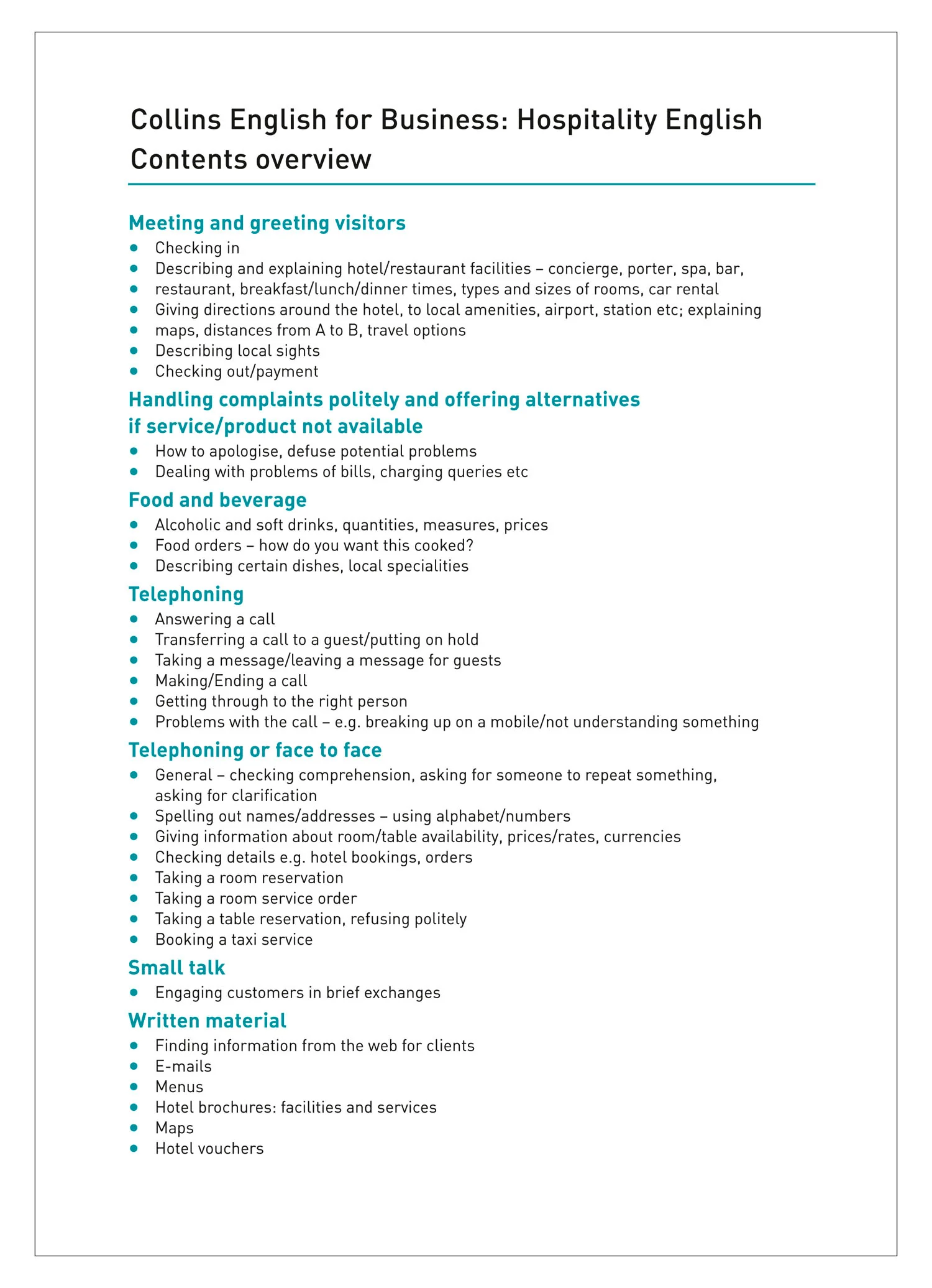 Collins English for Work - Hotel and Hospitality English: A1-A2 (First edition) - Image 2