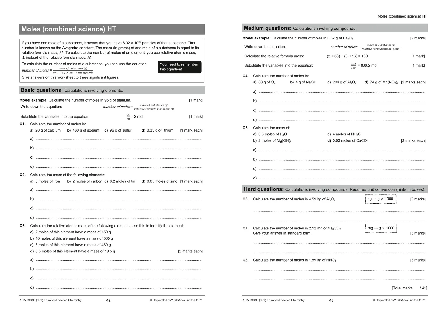 AQA GCSE Science 9-1 Equations Practice Pack - Image 5