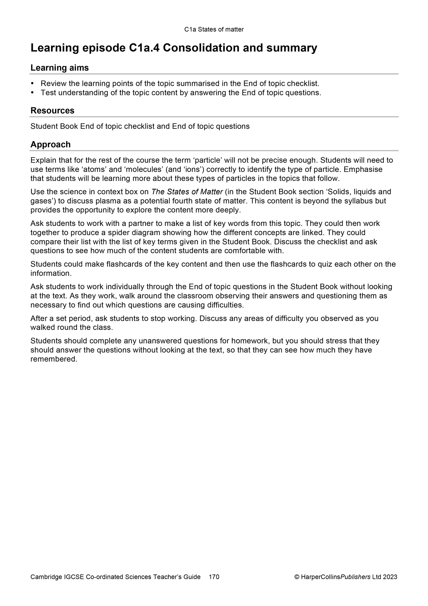 Collins Cambridge IGCSE™ - Cambridge IGCSE™ Co-ordinated Sciences Teacher Guide: (Second edition) - Image 165