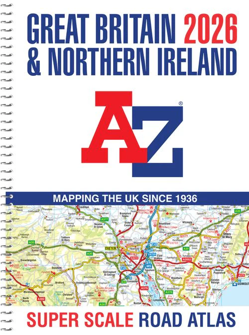Great Britain A-Z Super Scale Road Atlas 2026 (A3 Spiral): Easy to read map of Great Britain in A3 size with spiral binding